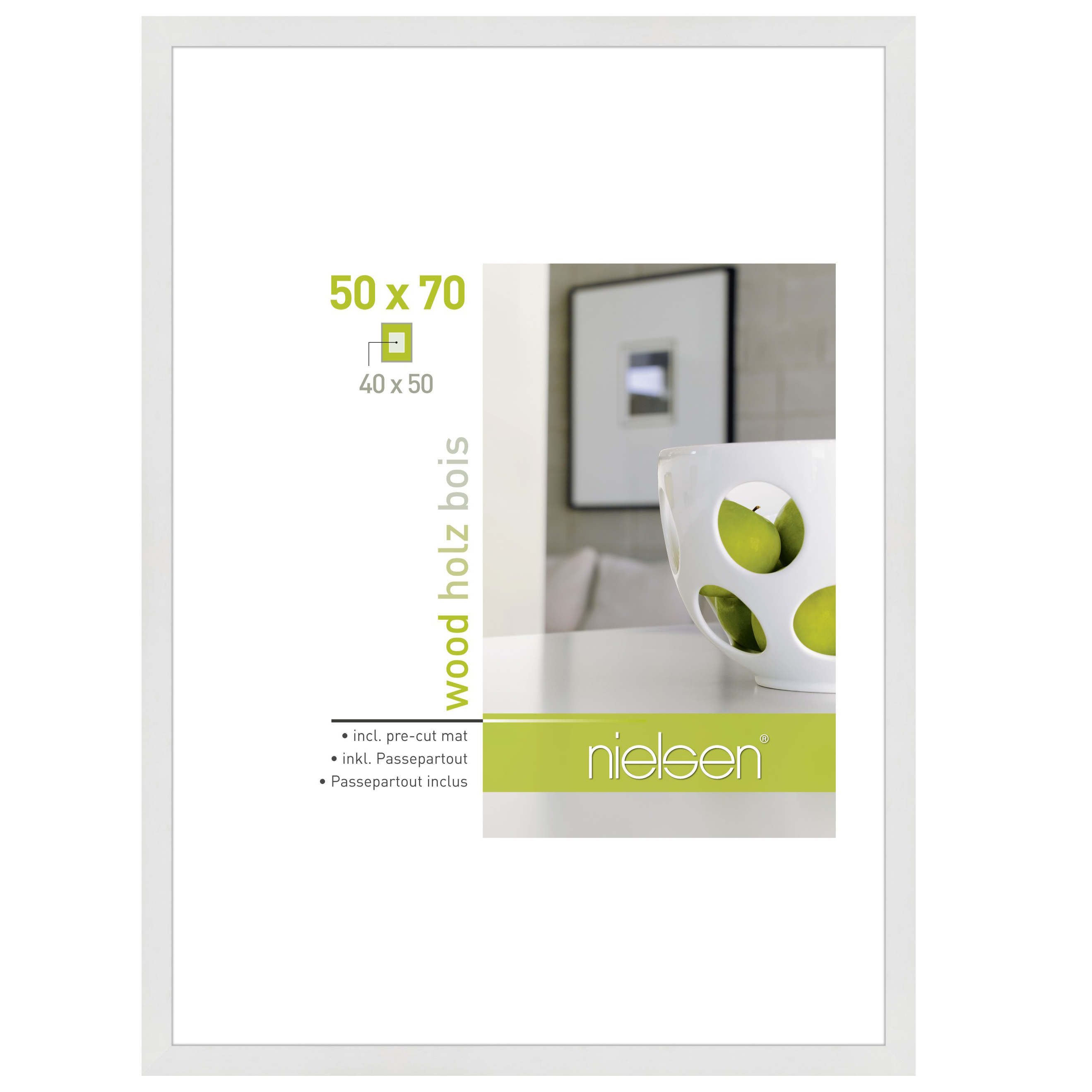Nielsen fotoramme 8988032 Apollon hvid, 50x70 / 40x50 cm